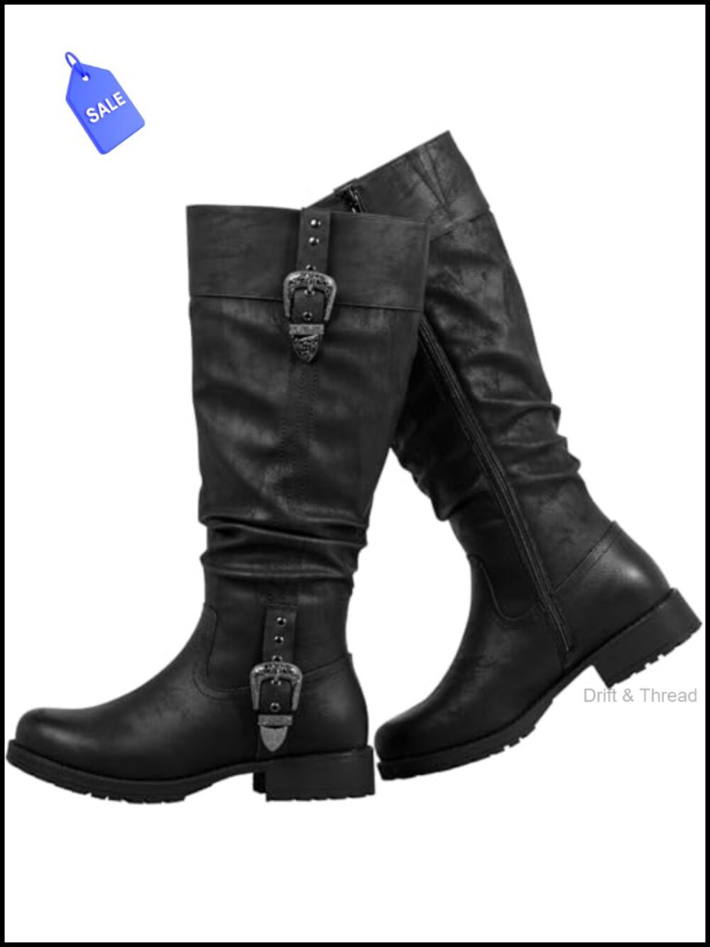 Faux Leather Knee High Boots Hidden Stretch Panel Side Zipper Chunky Heel